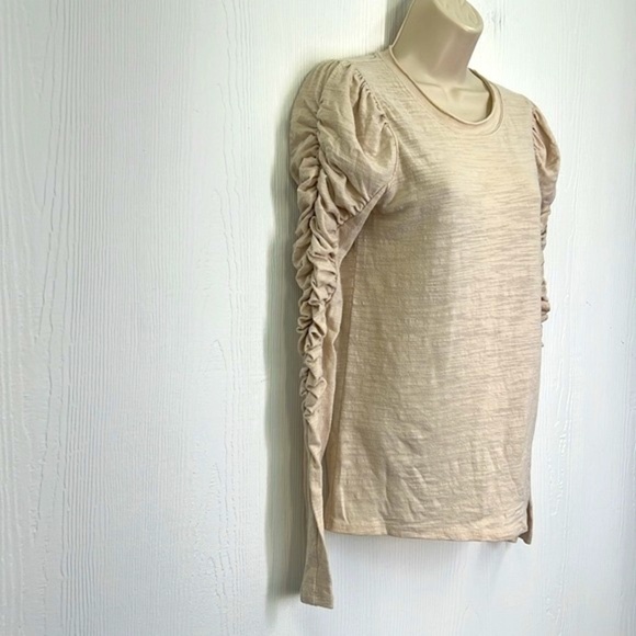 Free People - Natasha Cream Crewneck Ruched Long Sleeve Crew Neck Top Size XS - Picture 3 of 10